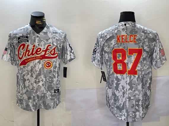 Men's Kansas City Chiefs #87 Travis Kelce 2024 Arctic Camo Salute To Service Stitched Baseball Jerseys