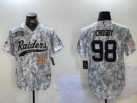 Men's Las Vegas Raiders #98 Maxx Crosby 2024 Arctic Camo Salute To Service Stitched Baseball Jersey