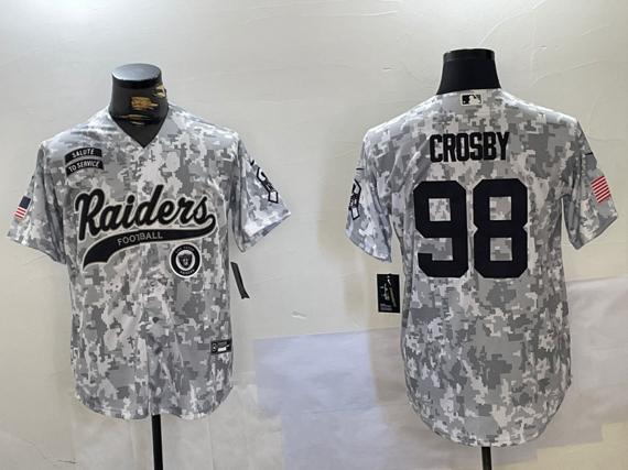 Men's Las Vegas Raiders #98 Maxx Crosby 2024 Arctic Camo Salute To Service Stitched Baseball Jersey