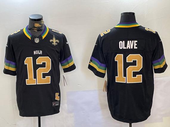 Men's New Orleans Saints #12 Chris Olave Black 2024 F.U.S.E. Vapor Limited Stitched Jersey