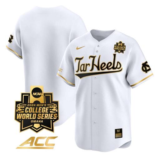 Men's North Carolina Tar Heels Team Jersey 2024 College World Series Vapor Premier Limited NCAA Baseball Stitched White Gold