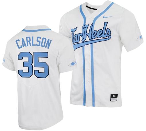 Men's Max Carlson Jersey #35 North Carolina Tar Heels Baseball White Full-Button