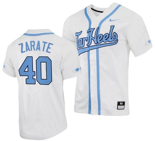 Men's Angel Zarate Jersey #40 North Carolina Tar Heels Baseball White Full-Button