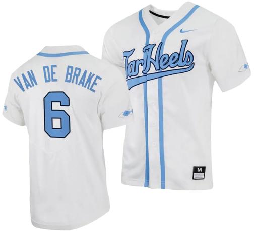 Men's Jackson Van De Brake Jersey #6 North Carolina Tar Heels Baseball White Full-Button