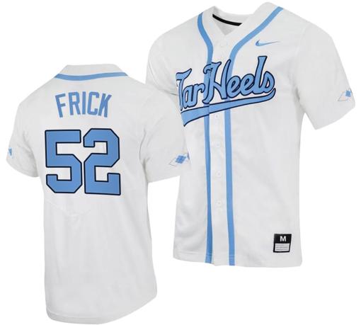 Men's Tomas Frick Jersey #52 North Carolina Tar Heels Baseball White Full-Button