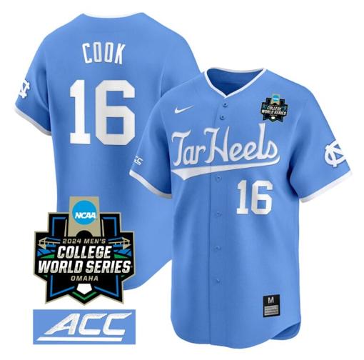 Men's Casey Cook Jersey #16 North Carolina Tar Heels 2024 College World Series Vapor Premier Limited NCAA Baseball Stitched Blue