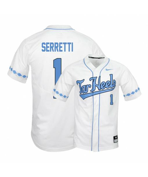 Men's North Carolina Tar Heels 1 Danny Serretti White Elite Baseball Jersey