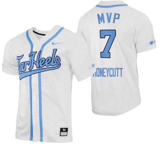 Men's Vance Honeycutt Jersey #7 North Carolina Tar Heels Baseball White Full-Button