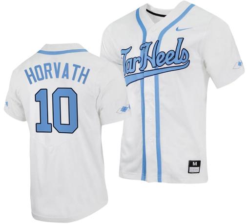 Men's Mac Horvath Jersey #10 North Carolina Tar Heels Baseball White Full-Button