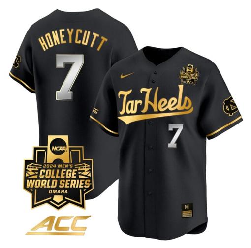 Men's Vance Honeycutt Jersey North Carolina Tar Heels 2024 College World Series Vapor Premier Limited NCAA Baseball Stitched Black Gold