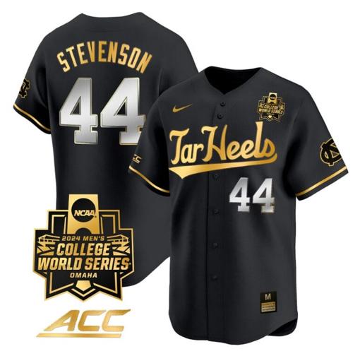 Men's Luke Stevenson Jersey #44 North Carolina Tar Heels 2024 College World Series Vapor Premier Limited NCAA Baseball Stitched Black Gold