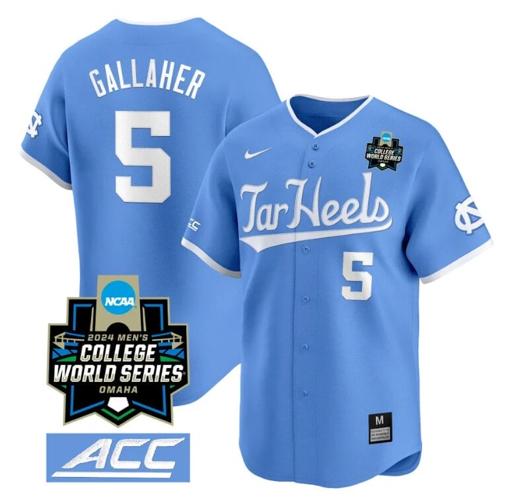 Men's Gavin Gallaher Jersey #5 North Carolina Tar Heels 2024 College World Series Vapor Premier Limited NCAA Baseball Stitched Blue