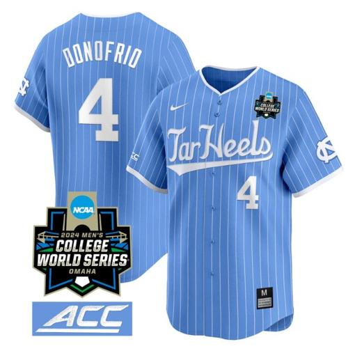 Men's Anthony Donofrio Jersey #4 North Carolina Tar Heels 2024 College World Series Vapor Premier Limited NCAA Baseball Stitched Blue Pinstripe