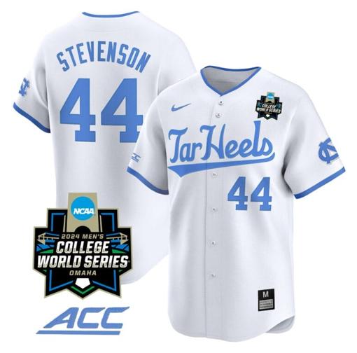 Men's Luke Stevenson Jersey #44 North Carolina Tar Heels 2024 College World Series Vapor Premier Limited NCAA Baseball Stitched White