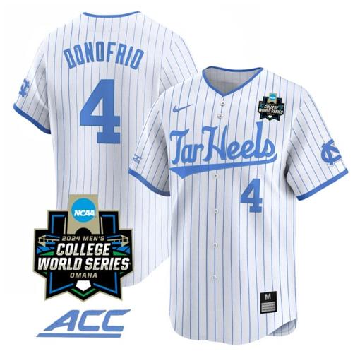 Men's Anthony Donofrio Jersey #4 North Carolina Tar Heels 2024 College World Series Vapor Premier Limited NCAA Baseball Stitched White Pinstripe