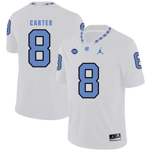 Men's North Carolina Tar Heels #8 Michael Carter NCAA Football Jersey White