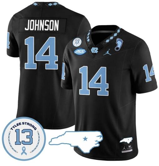 Men's Max Johnson Jersey #14 North Carolina Tar Heels Vapor College Football Stitched Black