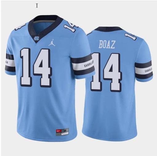 Men's Jefferson Boaz Jersey #14 North Carolina Tar Heels College Football All Stitched Blue