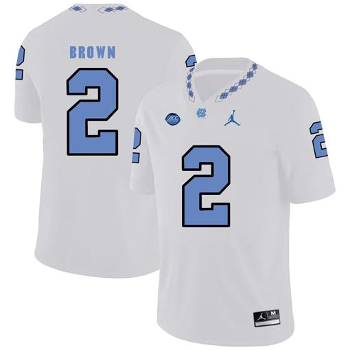 Men's North Carolina Tar Heels #2 Jordon Brown NCAA Football Jersey White