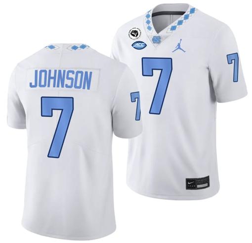 Men's Max Johnson Jersey #7 North Carolina Tar Heels College Football White 2024