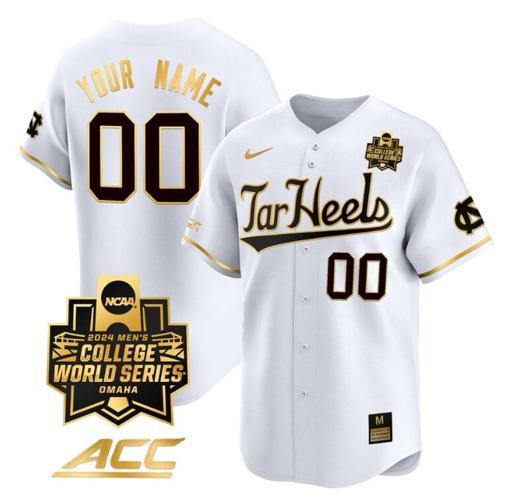 Men's Custom North Carolina Tar Heels Jersey 2024 College World Series Vapor Premier Limited NCAA Baseball Stitched White Gold