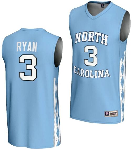 Men's Cormac Ryan Jersey #3 UNC Tar Heels Basketball Lightweight Blue