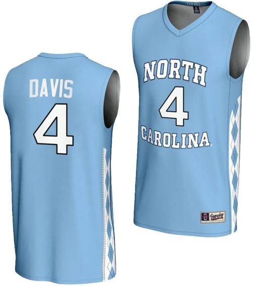 Men's RJ Davis Jersey #4 UNC Tar Heels Basketball Lightweight Blue