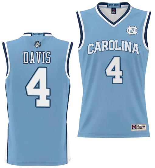 Men's RJ Davis Jersey #4 UNC Tar Heels College NIL Basketball Lightweight Blue