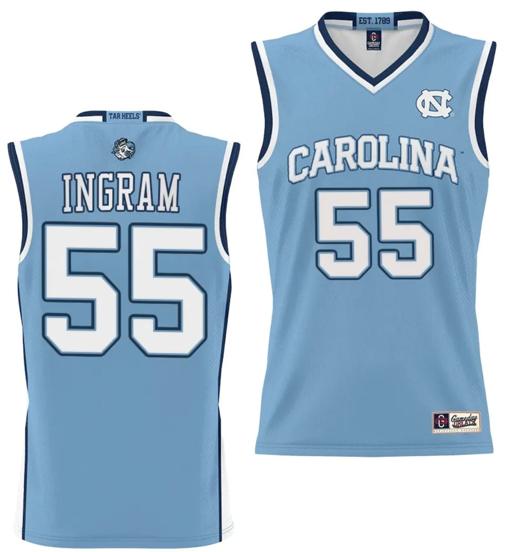 Men's Ingram Blue Jersey #55 UNC Tar Heels College NIL Basketball Lightweight Blue