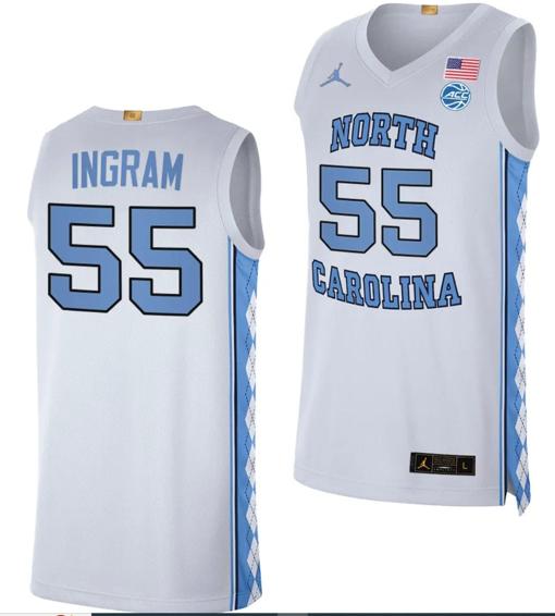 Men's Harrison Ingram Jersey #55 North Carolina Tar Heels College Basketball White