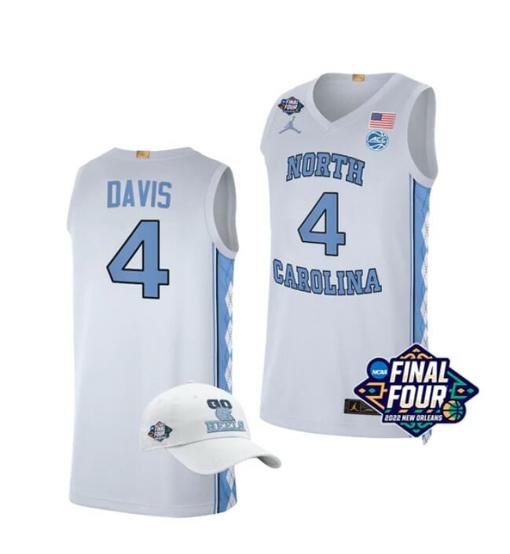 Men's Men's #4 R.J. Davis Jersey North Carolina Tar Heels College Basketball Jerseys White