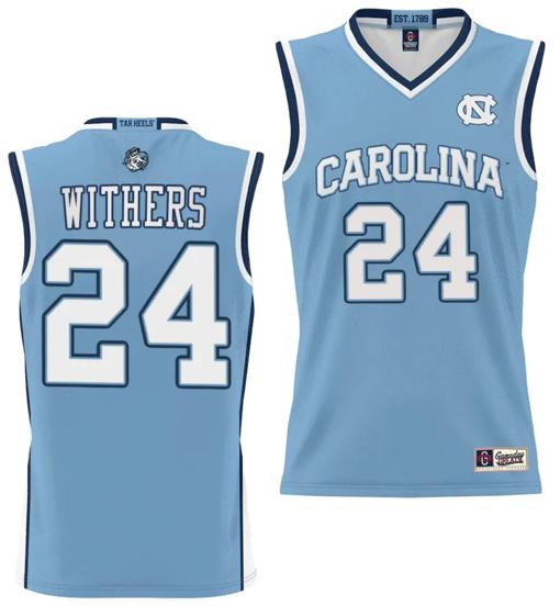 Men's Jae'Lyn Withers Jersey #24 UNC Tar Heels College NIL Basketball Lightweight Blue