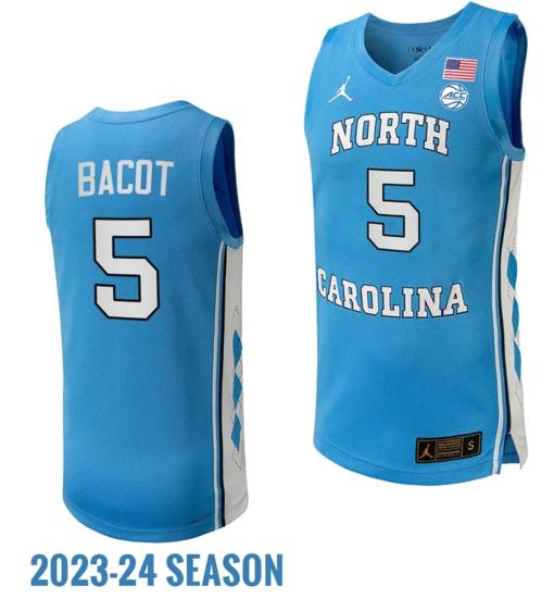 Men's Armando Bacot Jersey #5 North Carolina Tar Heels Replica College Basketball 2023-24 Blue