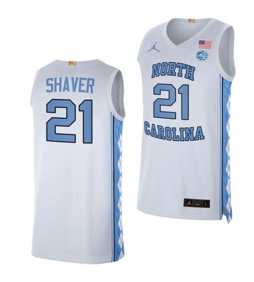 Men's Men's #21 Will Shaver Jersey North Carolina Tar Heels College Basketball Jerseys White