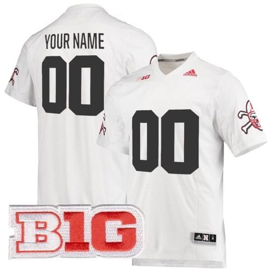 Men's Custom Nebraska Cornhuskers Jersey Name and Number College Football White Premier Strategy All Stitched