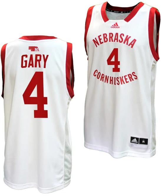 Men's Juwan Gary Jersey #4 Nebraska Cornhuskers Basketball Home Uniform 2023-24 White