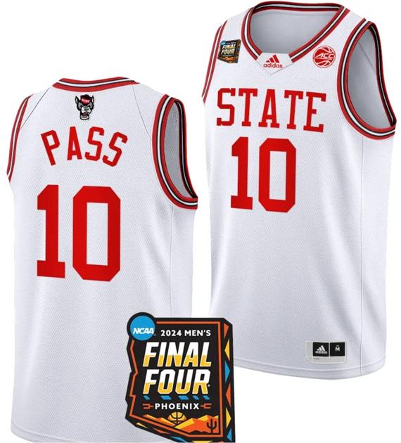 Men's Breon Pass Jersey #10 NC State Wolfpack 2024 NCAA March Madness Final Four Basketball White