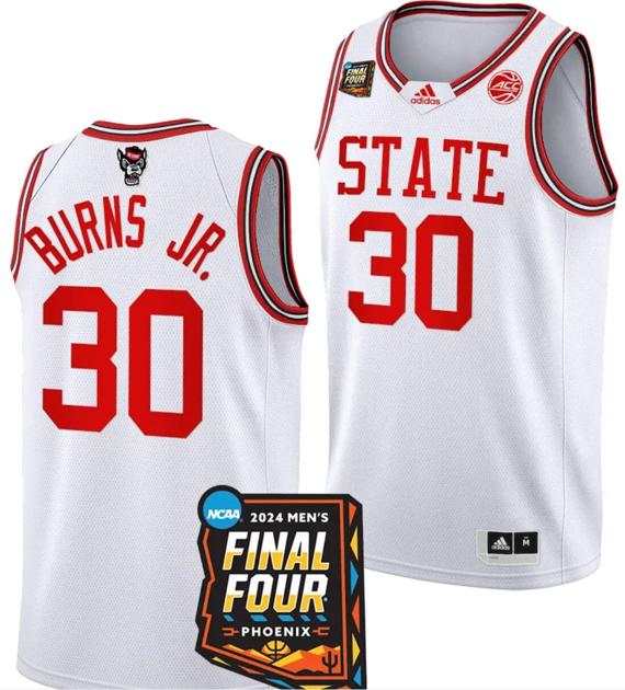 Men's DJ Burns Jr Jersey #30 NC State Wolfpack 2024 NCAA March Madness Final Four Basketball White