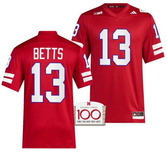 Men's Nebraska Cornhuskers Zavier Betts Jersey 100th Anniversary Red 2023 Alternate Football #13