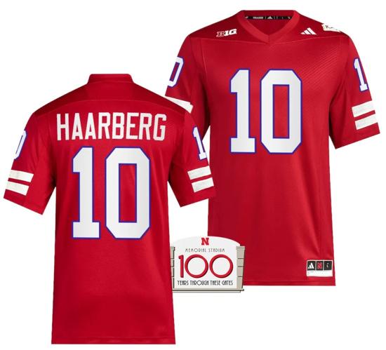 Men's Nebraska Cornhuskers Heinrich Haarberg Jersey 100th Anniversary Red 2023 Alternate Football #10