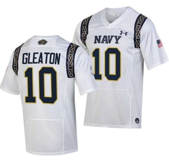 Men's Navy Midshipmen Tedros Gleaton Jersey #10 College Football 2023 Aer Lingus Classic White Replica