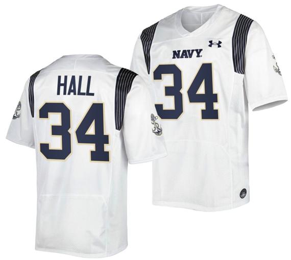 Men's Anton Hall Jr Jersey #34 Navy Midshipmen Premier Replica College Football White