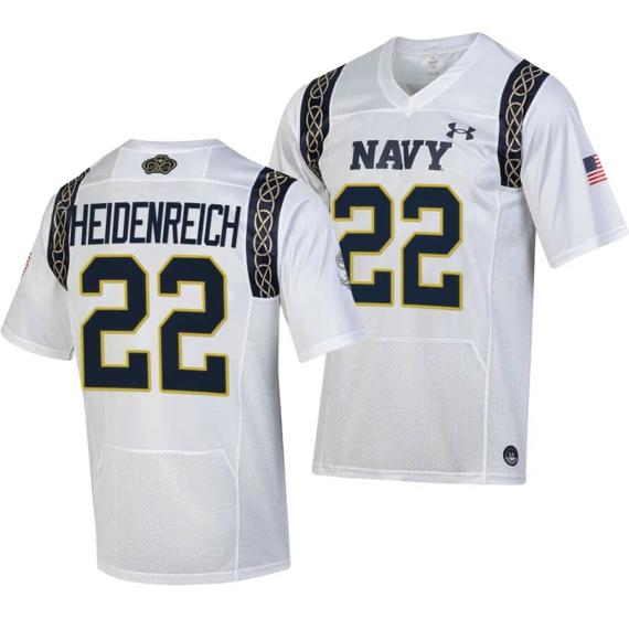 Men's Navy Midshipmen Eli Heidenreich Jersey #22 College Football 2023 Aer Lingus Classic White Replica