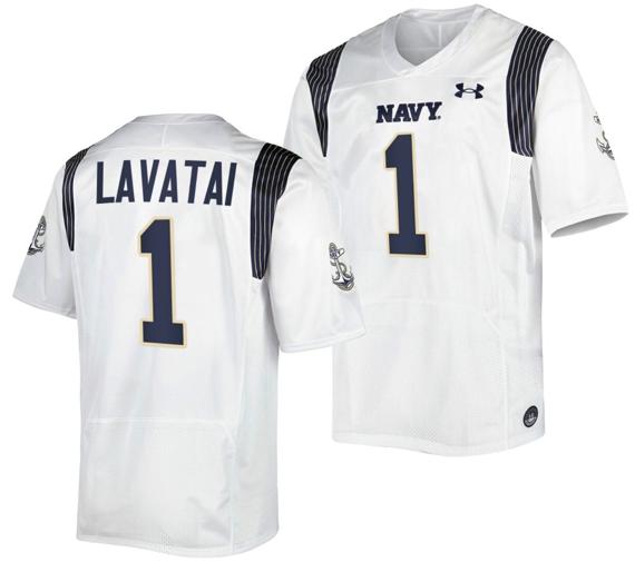 Men's Tai Lavatai Jersey #1 Navy Midshipmen Premier Replica College Football White