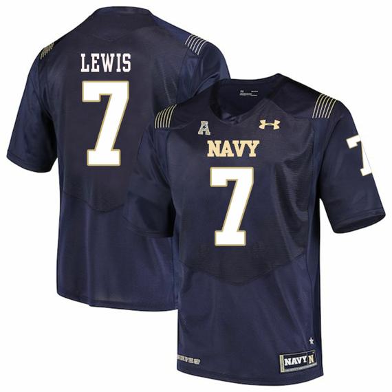 Men's Navy Midshipmen #7 Garret Lewis NCAA College Football Jersey Stitched