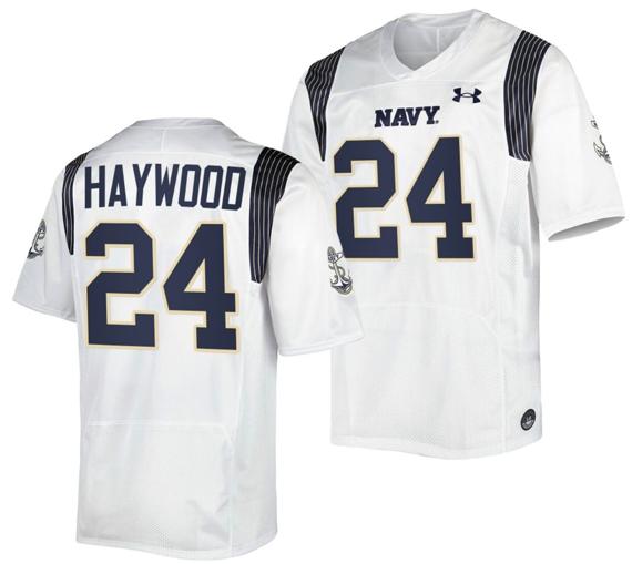 Men's Maquel Haywood Jersey #24 Navy Midshipmen Premier Replica College Football White