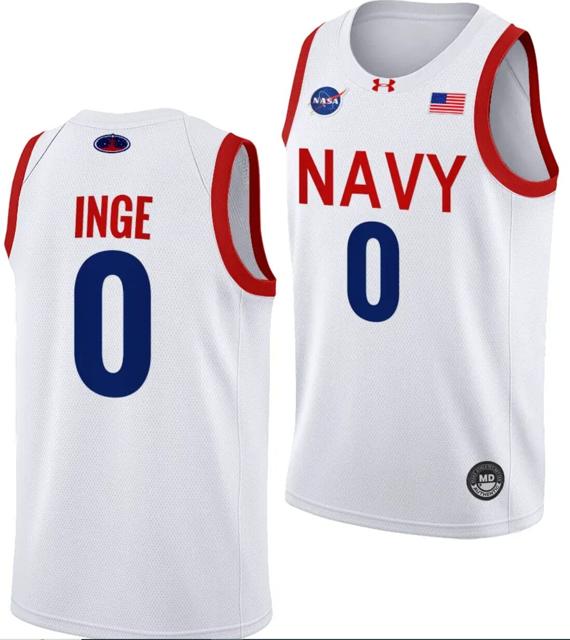 Men's Austin Inge Jersey #0 Navy Midshipmen NASA-Themed Basketball uniform 2023-24 White