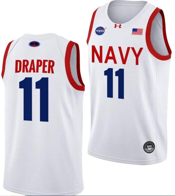 Men's Donovan Draper Jersey #11 Navy Midshipmen NASA-Themed Basketball uniform 2023-24 White