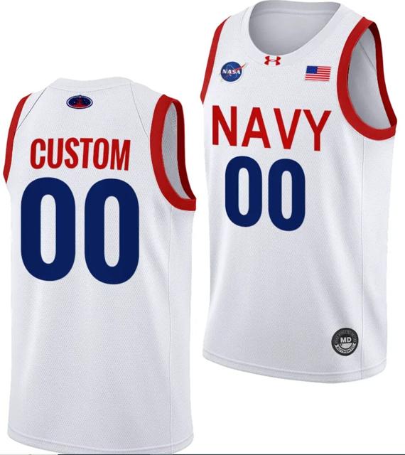 Men's Custom Navy Midshipmen Jersey Name and Number NASA-Themed Basketball uniform 2023-24 White