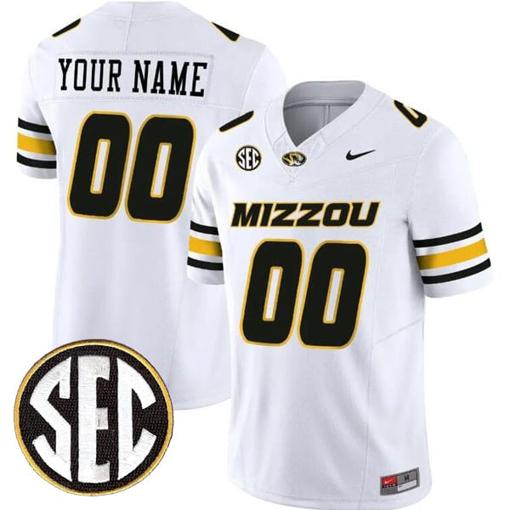 Men's Custom Missouri Tigers Jersey Name and Number College Football White Vapor F.U.S.E Limited All Stitched